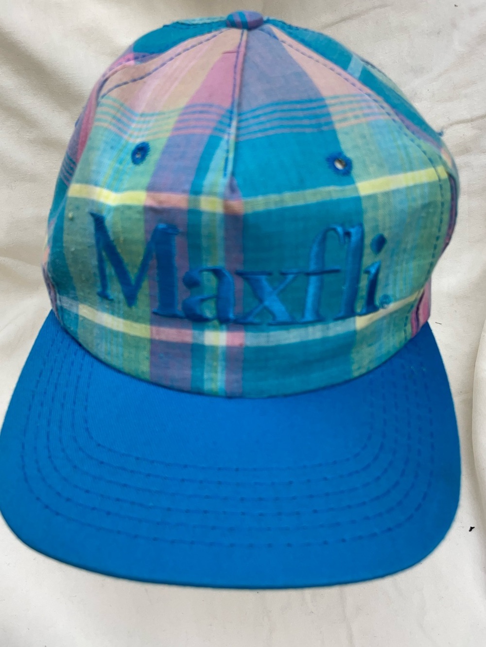 MAXFLI Plaid Cap - Teal Blue/pink/green/yellow adjustable hat OSFM